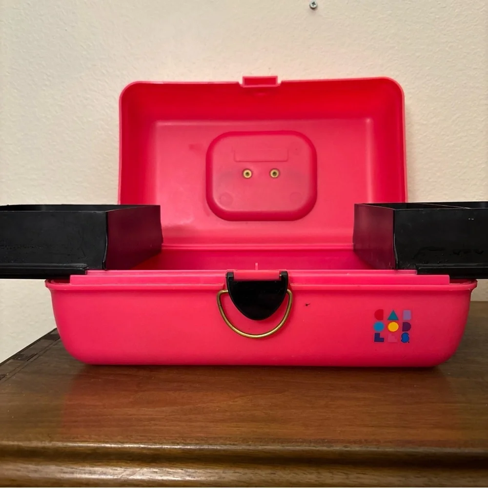 Caboodles Makeup Case Hot Pink‎ Black Vintage 1990s Model 2602 USA Slide Trays